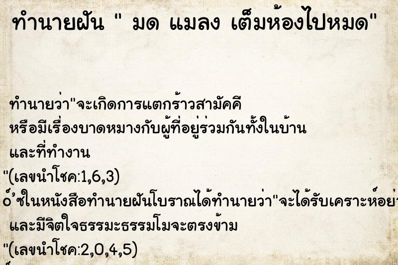 ทำนายฝัน มด แมลง เต็มห้องไปหมด ทำนายฝัน มด แมลง เต็มห้องไปหมด